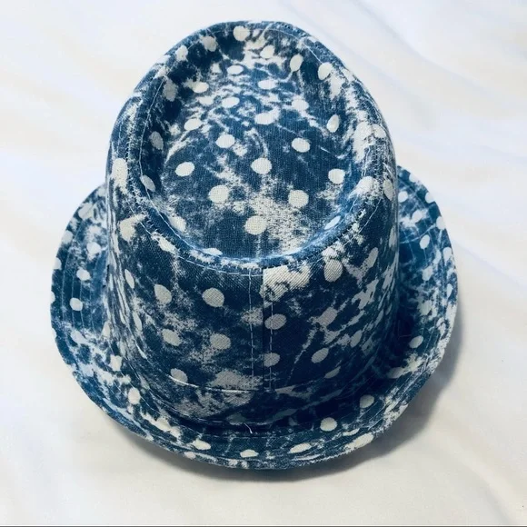 Large size 58 cm Mens/Ladies Fedora Hat Blue Dots - Picture 2 of 7